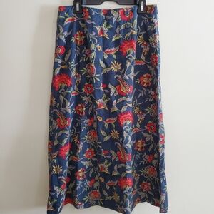 Talbots Y2k Floral Maxi Skirt Blue Red Autumn Tone Cotton Lyocell Size 14